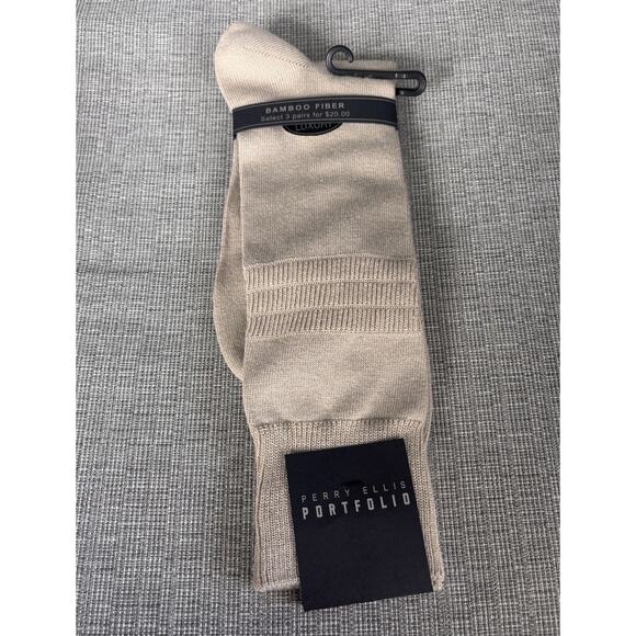 Perry Ellis Portfolio Mens Crew Dress Socks Luxury 859501 Bamboo Sz 10-13 Sand - Picture 1 of 4
